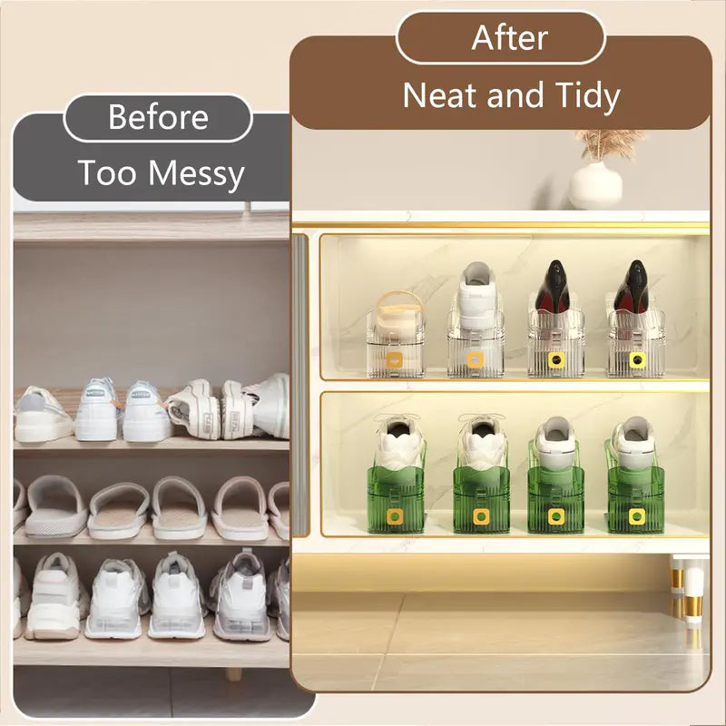 👠 Double Your Space | 2-Pack Clear Premium Shoe Slots & Stacker Organizers ✨