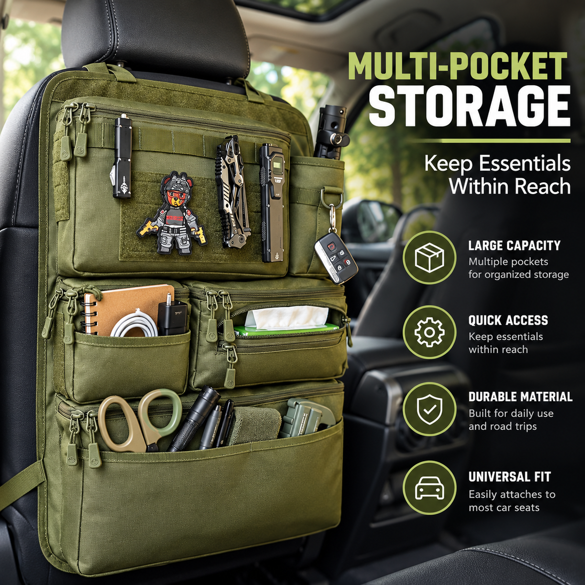 Tactical Car Seat Back Organizer – Multi-Pocket Storage