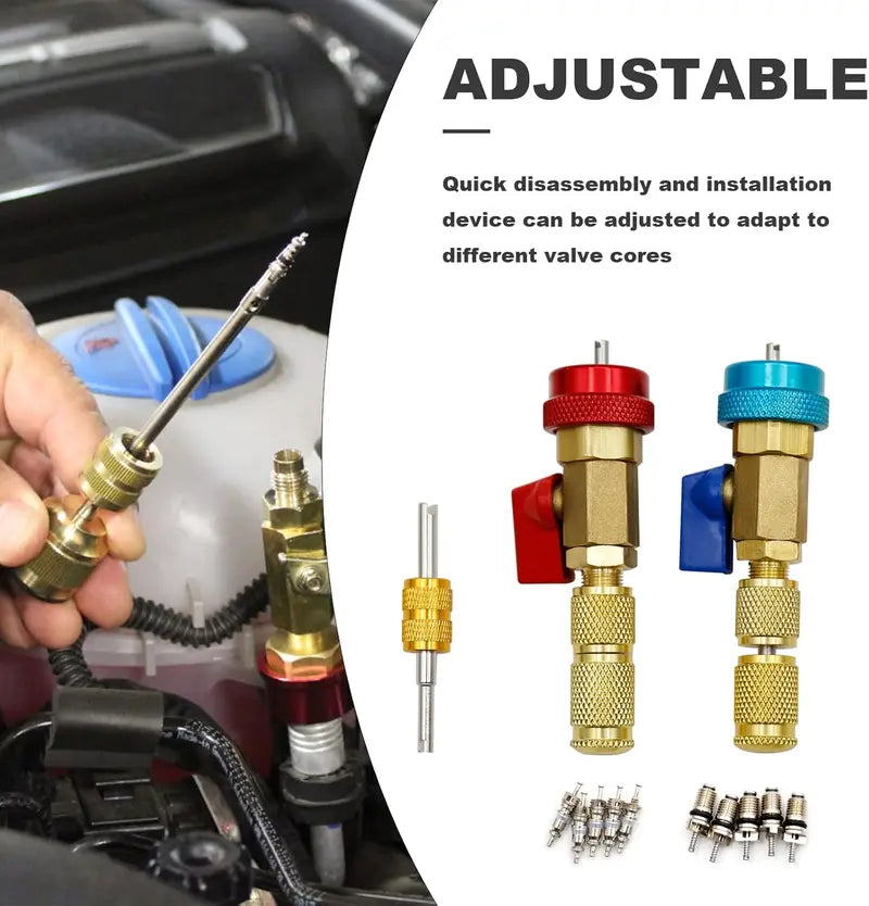 🚗 Zero-Leakage Mastery | R134a High & Low Pressure A/C Valve Core Remover Installer Tool Kit with Ball Valve 🛠️