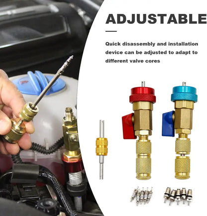 🚗 Zero-Leakage Mastery | R134a High & Low Pressure A/C Valve Core Remover Installer Tool Kit with Ball Valve 🛠️
