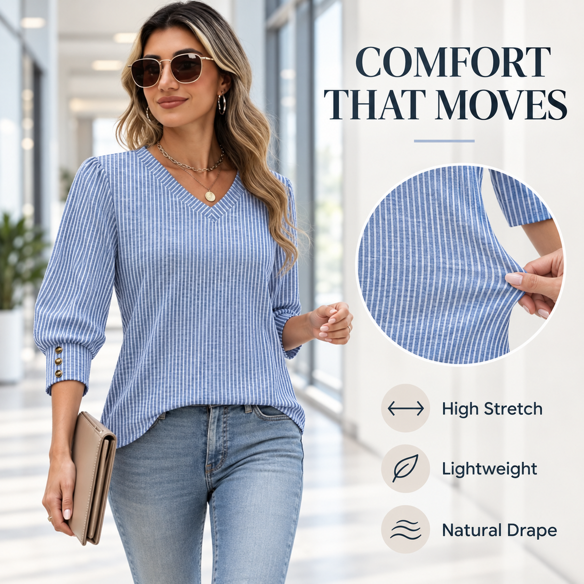 Stretchy lightweight women's V-neck top