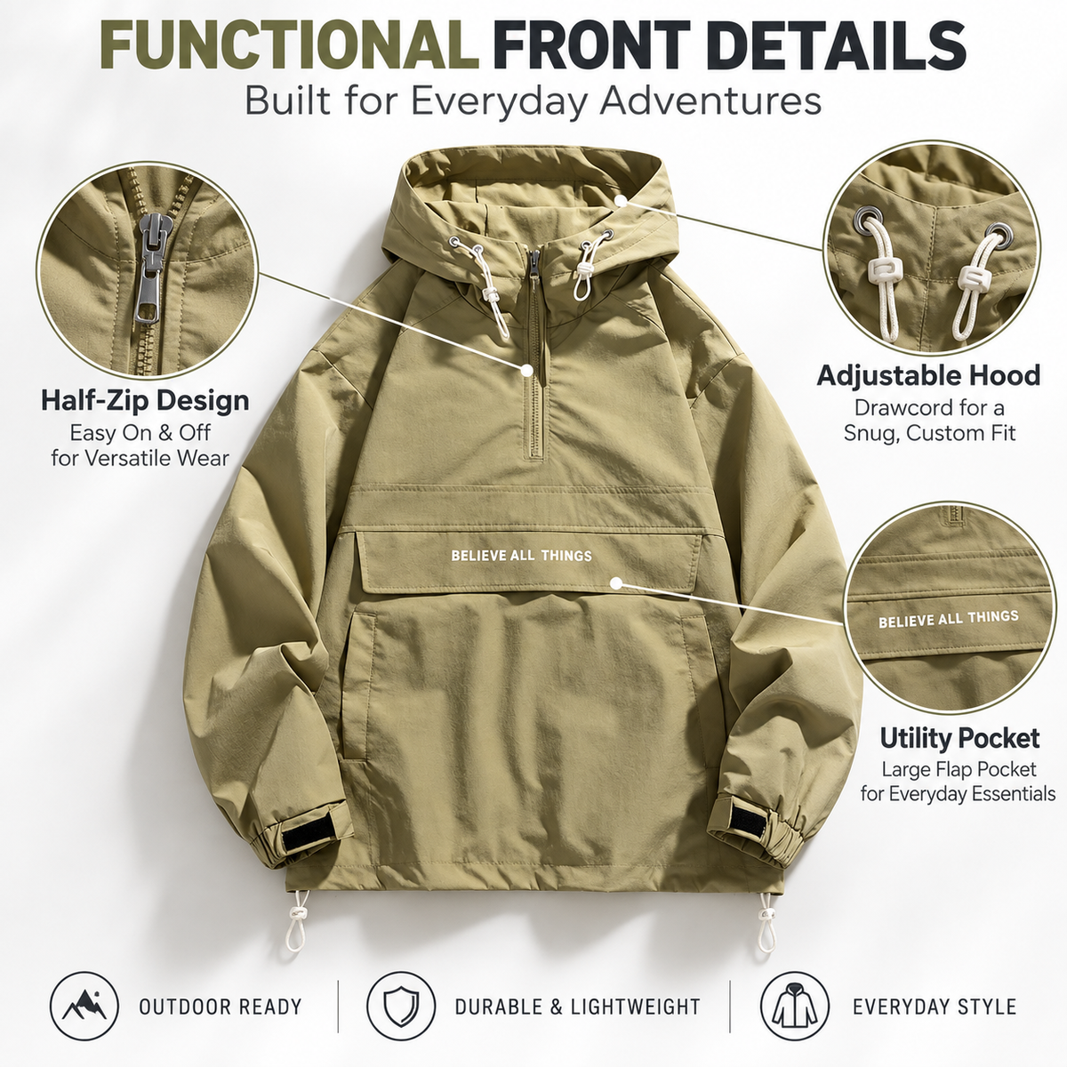 Men’s Lightweight Half-Zip Hooded Windbreaker