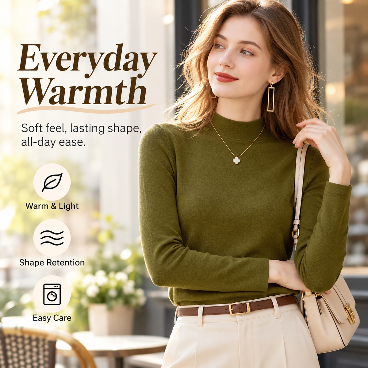 Women's Slim-Fit Mock Neck Knit Top