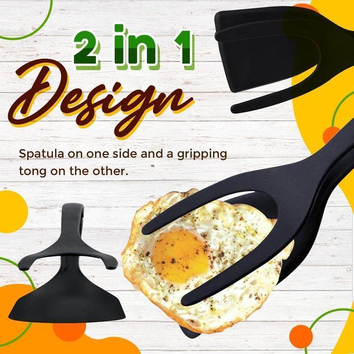 🍳 Flip with Ease | 2-in-1 Multi-Functional Kitchen Spatula Tongs with Food-Grade Silicone Tips 🥩