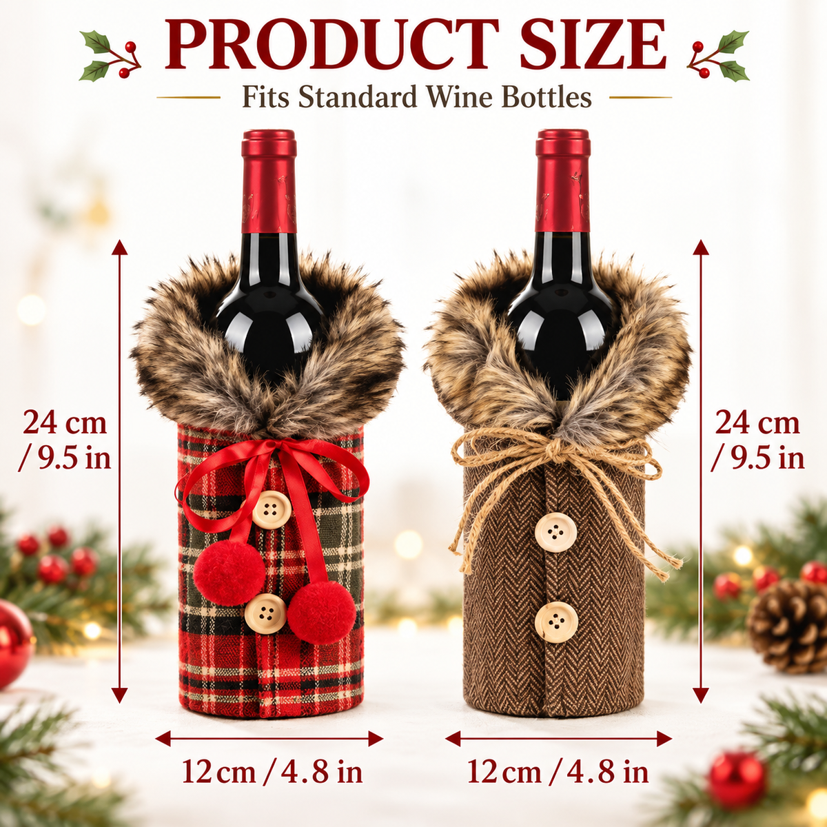 6 PCS Christmas Wine Bottle Covers – Cozy Faux Fur Holiday Decor