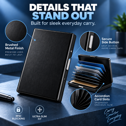 Slim RFID Blocking Leather & Metal Card Holder