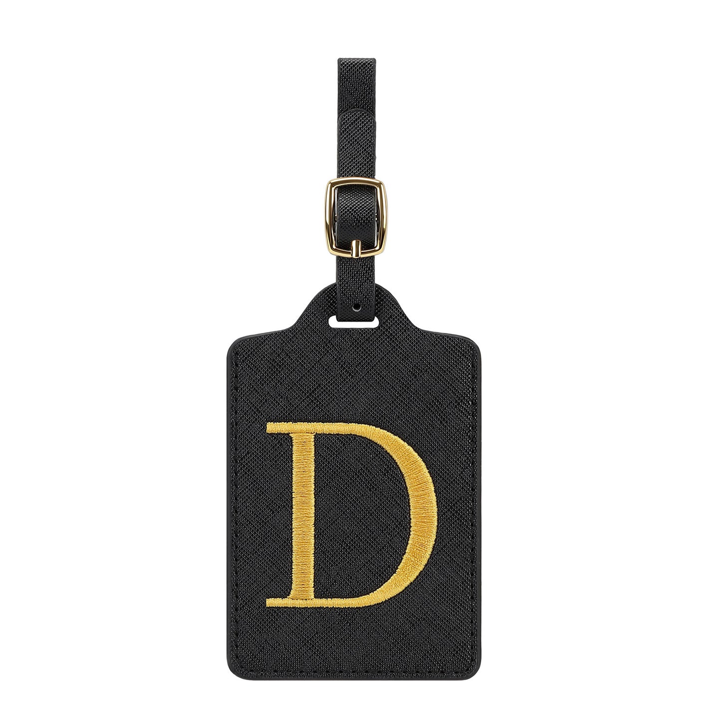 ✈️ Personalize Your Journey | Cute Embroidered Initial Letter A Black PU Leather Luggage Tag & Suitcase Identifier 🏷️