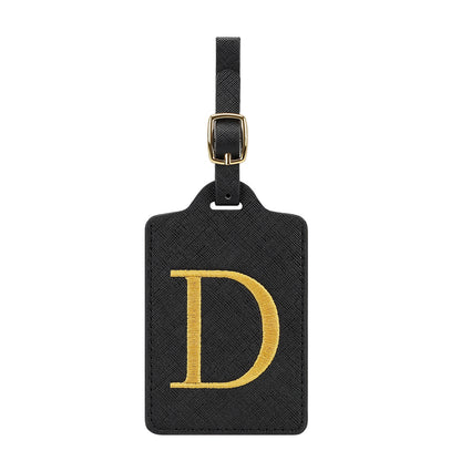 ✈️ Personalize Your Journey | Cute Embroidered Initial Letter A Black PU Leather Luggage Tag & Suitcase Identifier 🏷️