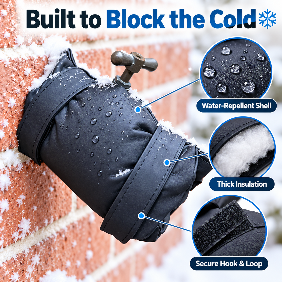 Winter faucet cover with thick insulation and water-repellent shell