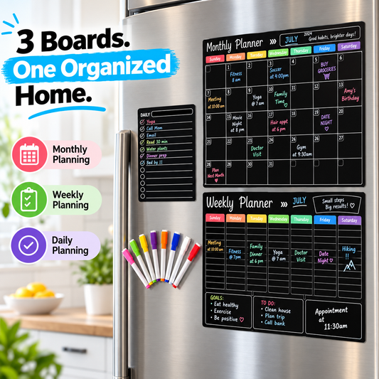 📅 Black Magnetic Dry Erase Boards Set of 3 | Ultimate Fridge Organizer & Planner ✨