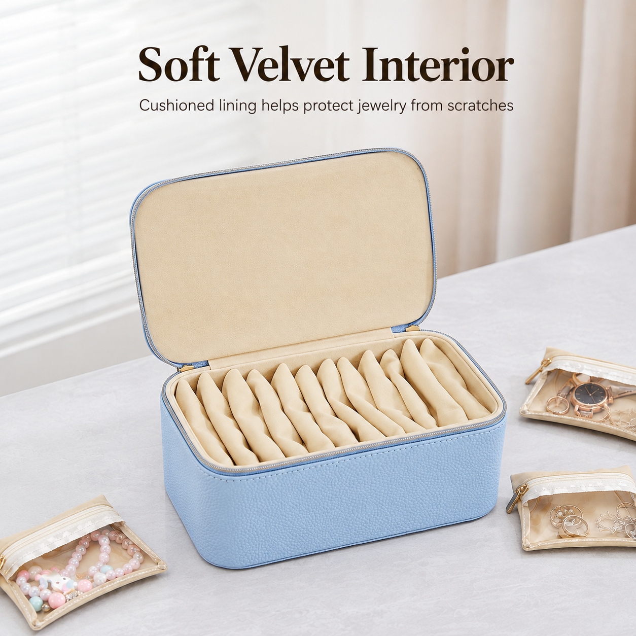 12-Compartment Zippered Jewelry Organizer Box