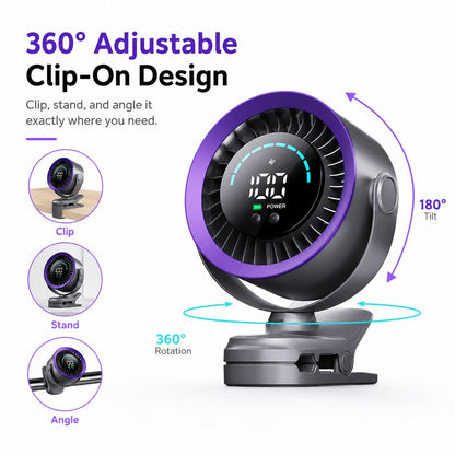 4000mAh Rechargeable Portable Clip on Fan-100-Speed Touch Control