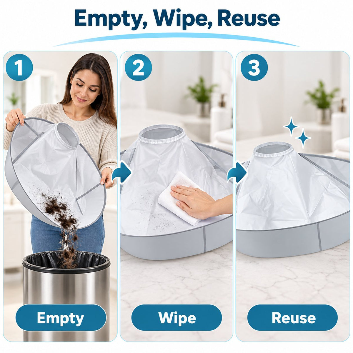 Reusable hair cutting cape easy cleaning steps