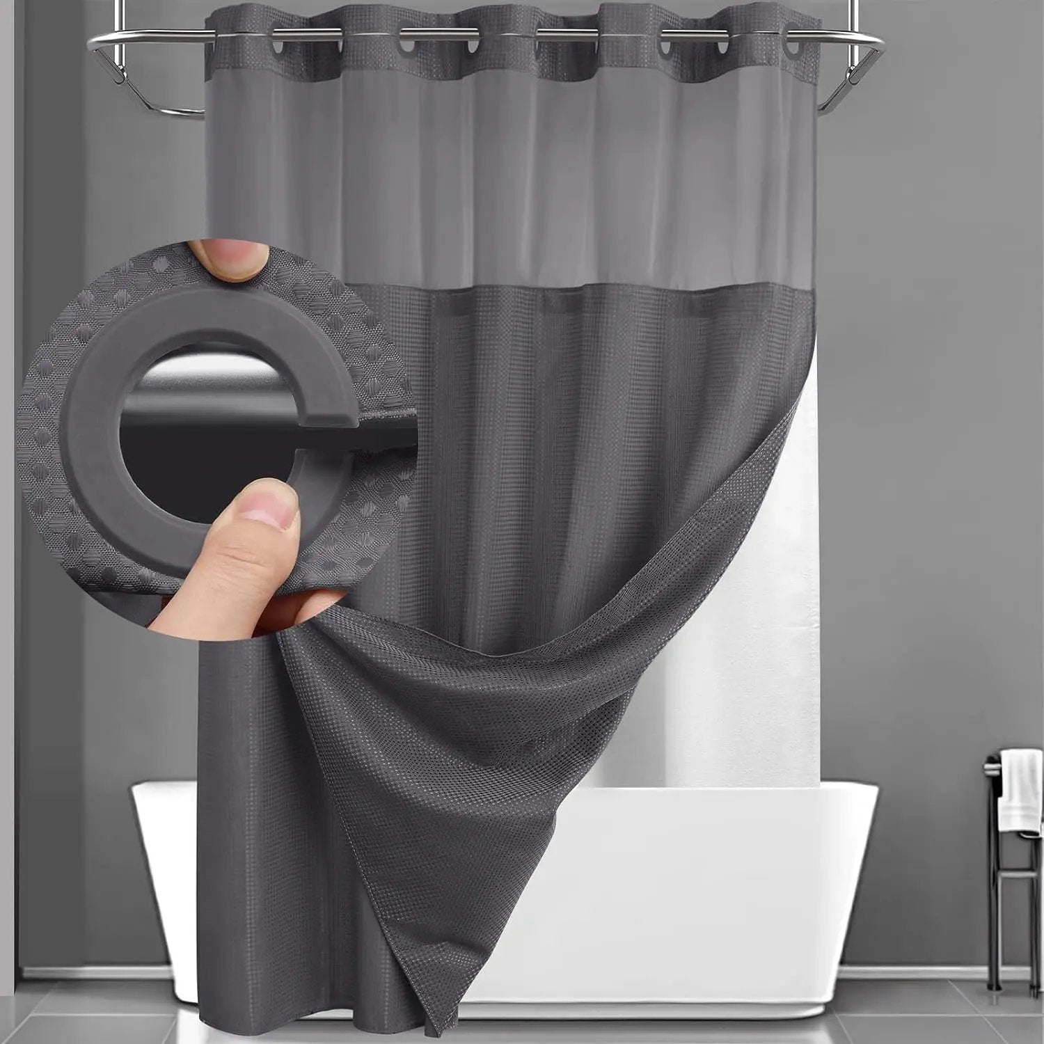 No Hook Shower Curtain with Snap in Liner