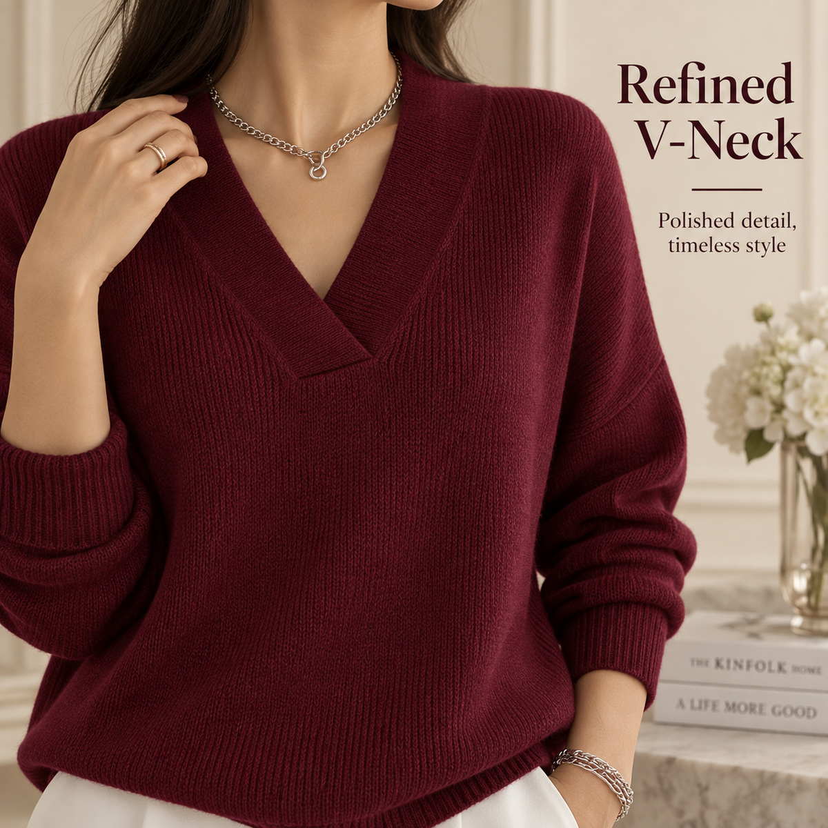 Women's Elegant Layered V-Neck Knit Sweater