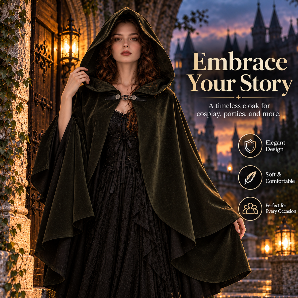 Medieval Gothic Hooded Cloak – Long Cosplay Cape