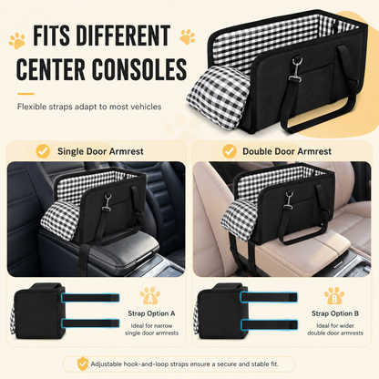 Console dog car seat with armrests