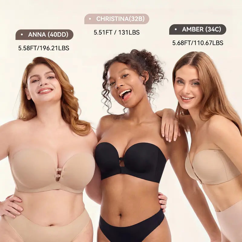 👙 Anti-Slip Security | Women's Strapless Front Closure Push-Up Lift Bra with Wireless Support ✨