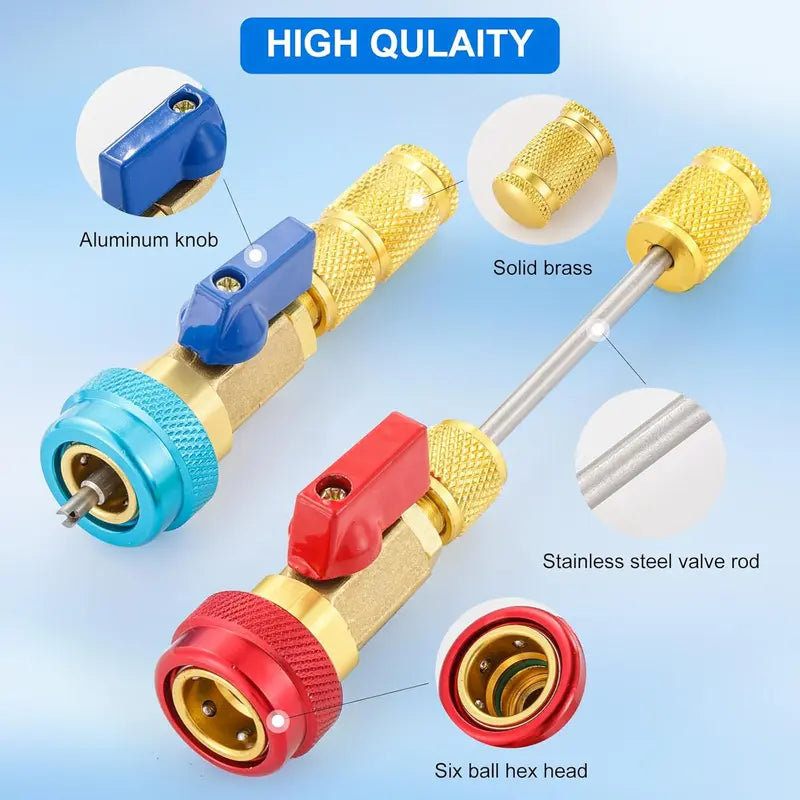 🚗 Zero-Leakage Mastery | R134a High & Low Pressure A/C Valve Core Remover Installer Tool Kit with Ball Valve 🛠️