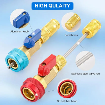 🚗 Zero-Leakage Mastery | R134a High & Low Pressure A/C Valve Core Remover Installer Tool Kit with Ball Valve 🛠️