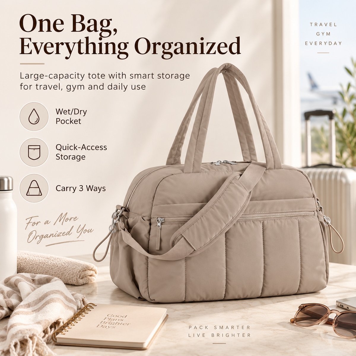 Large Capacity Travel Tote Bag with Wet & Dry Compartment