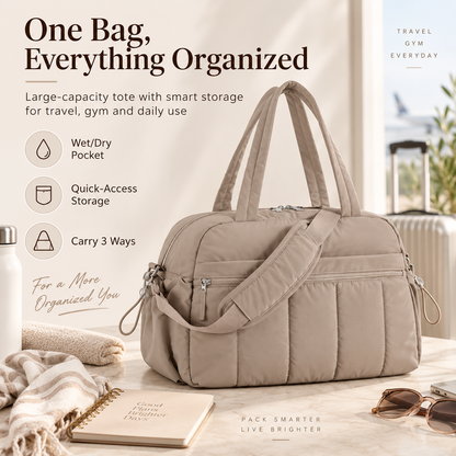 Large Capacity Travel Tote Bag with Wet & Dry Compartment
