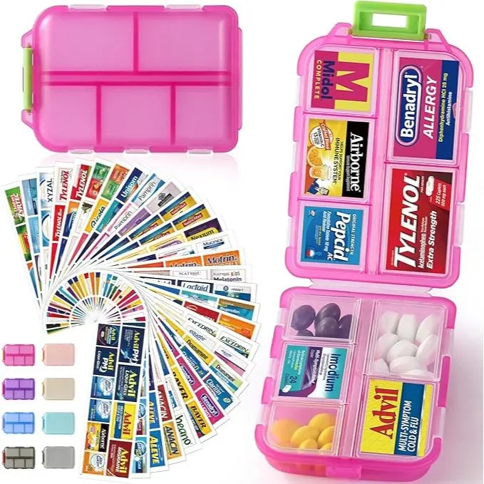 💊 Travel Pill Organizer with 200 Labels | 10 Compartments ✈️