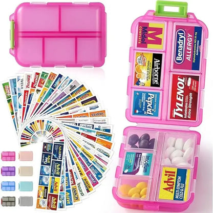 💊 Travel Pill Organizer with 200 Labels | 10 Compartments ✈️