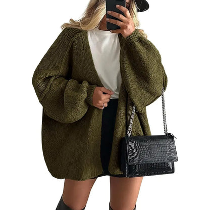 🍂 Cozy Fall Elegance | Women's Oversized Cardigan Sweater, Lightweight Long Lantern Sleeve Open-Front Knitwear Top ✨