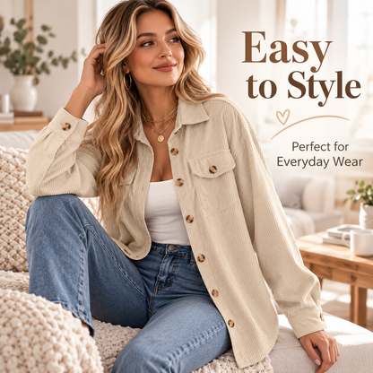 Women’s Corduroy Shacket – Relaxed Fit Button-Up Jacket
