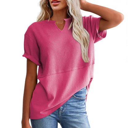 👗 Flattering & Slimming | Women's Plus Size V-Neck Short Sleeve Knit Top Casual Oversized Ribbed Tee ✨