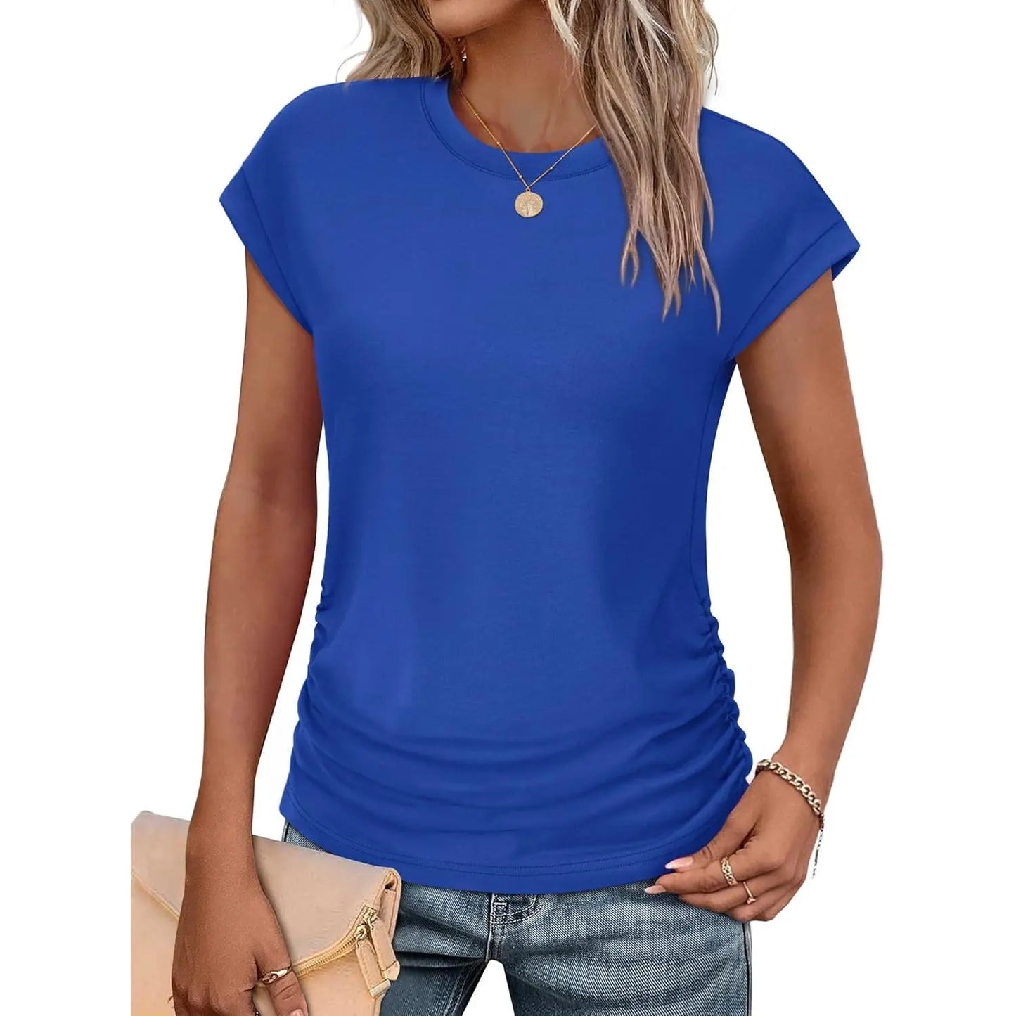 ✨ Effortless Elegance | Women's Summer Ruched Cap Short Sleeve T-Shirt 👚