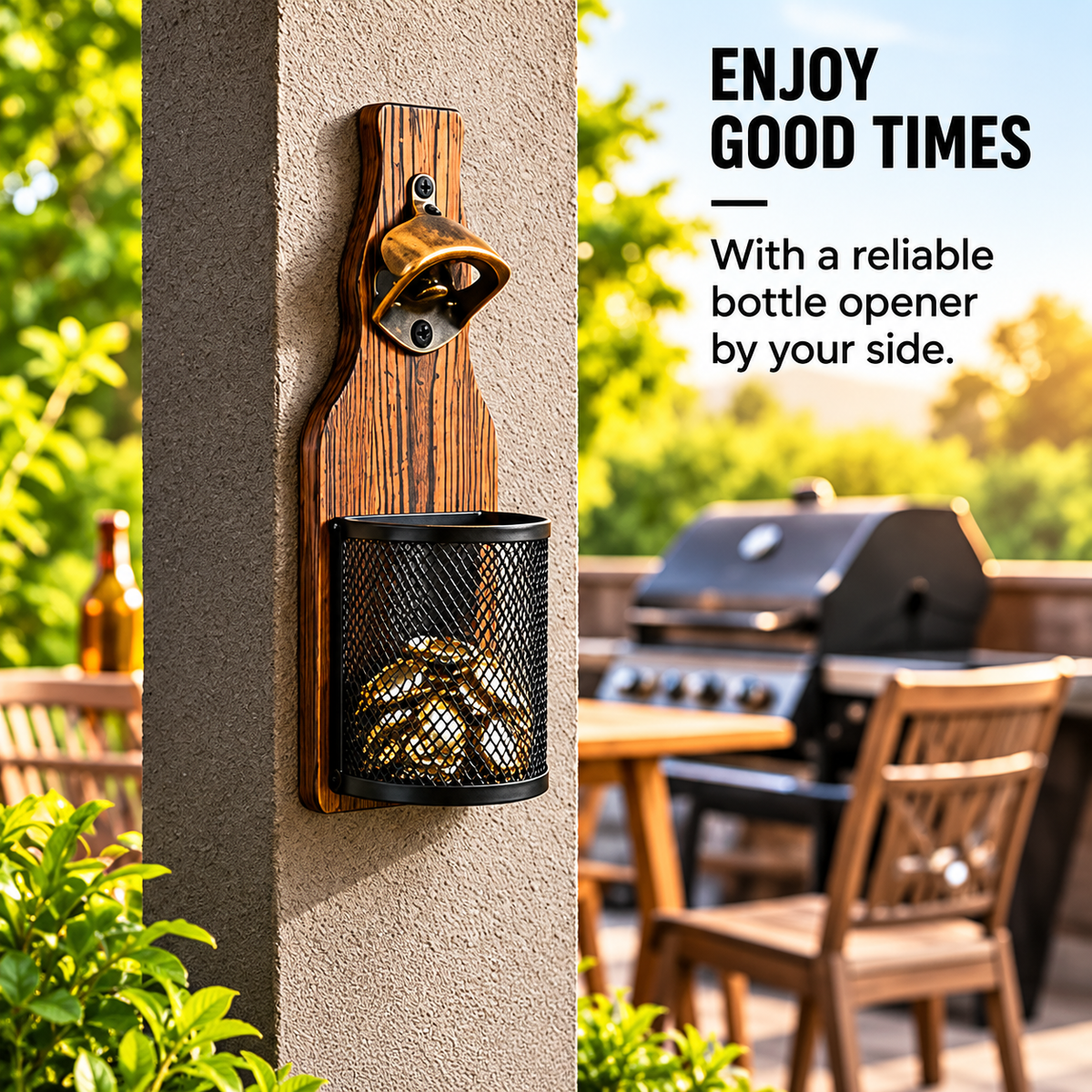 Wall-Mounted Bottle Opener with Cap Catcher