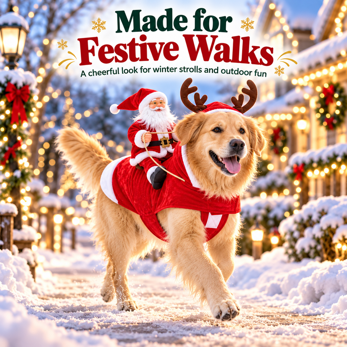 3D Santa Rider Dog Christmas Costume – Soft Fleece Reindeer Outfit
