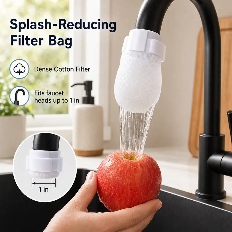 🚰 Crystal Clear Flow | 50-Piece Disposable Cotton Faucet Filter Bags Variety Pack with 5 Fastening Straps 💧