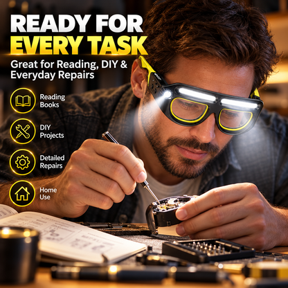 Hands-Free LED Light Glasses with Spotlight & COB Floodlight
