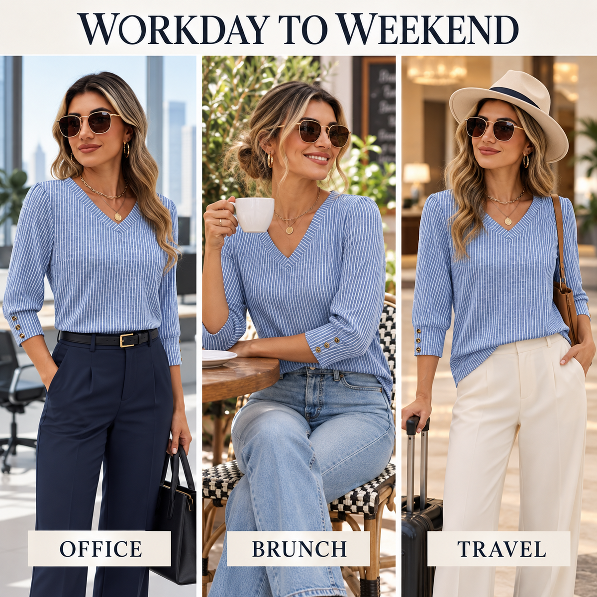 Women's top for office brunch and travel