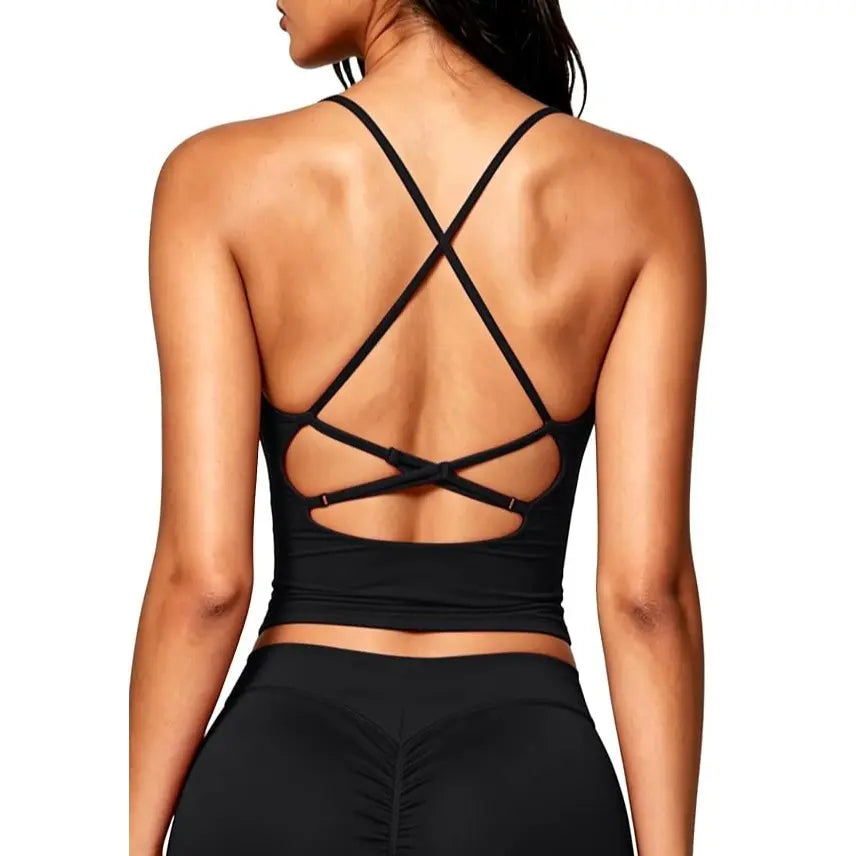 👗 Stunning Back Profile | Women's V-Neck Cross Back Tank Top Double-Lined Anti-See-Through Camisole ✨