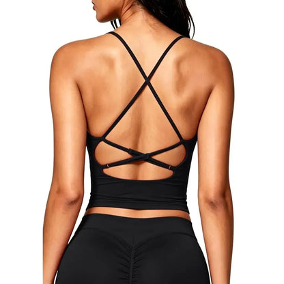 👗 Stunning Back Profile | Women's V-Neck Cross Back Tank Top Double-Lined Anti-See-Through Camisole ✨