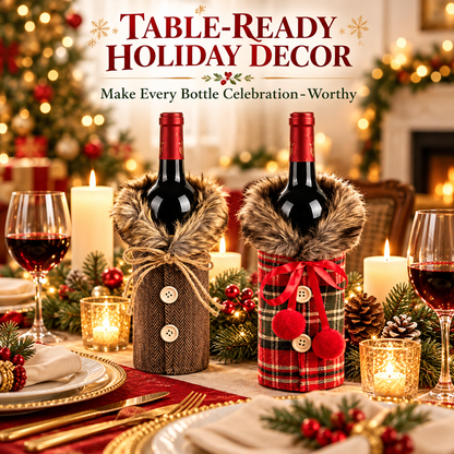 6 PCS Christmas Wine Bottle Covers – Cozy Faux Fur Holiday Decor
