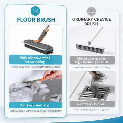 🧹 No-Bend Cleaning | 3-in-1 Adjustable Long Handle Floor Scrub Brush & Squeegee ✨