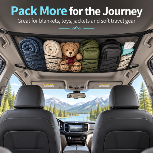 🚗 Car Ceiling Cargo Net | Hidden Roof Storage Organizer