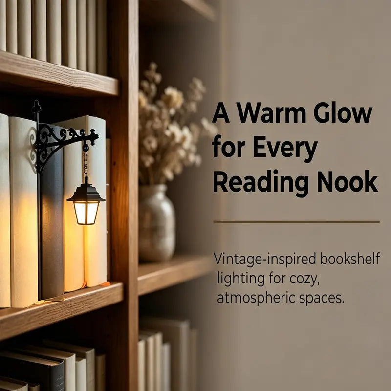 📖 Library Vibe | Mini Bookshelf Retro Lantern & Warm LED Night Light 🕯️