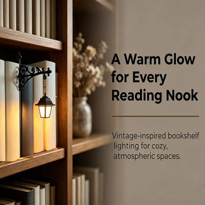 📖 Library Vibe | Mini Bookshelf Retro Lantern & Warm LED Night Light 🕯️