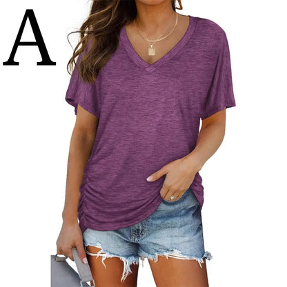 🔥 The Anti-Boxy Summer Wonder: The Trendy Dolman V-Neck Top with Side Shirring That Snatches Your Waist & Hides the Belly Instantly! 👑✨