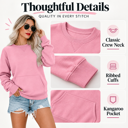 Women's Oversized Crewneck Sweatshirt with Kangaroo Pocket