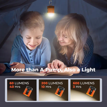 🏕️ The Ultimate Outdoor Essential | Portable Mini Air Pump with Camping LED Light, Fast Rechargeable Inflator/Deflator for Air Mattress & Pool Floats ✨