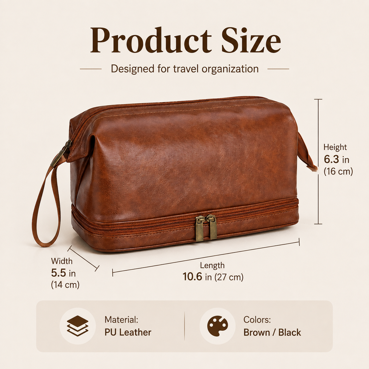Vintage Leather Travel Toiletry Bag