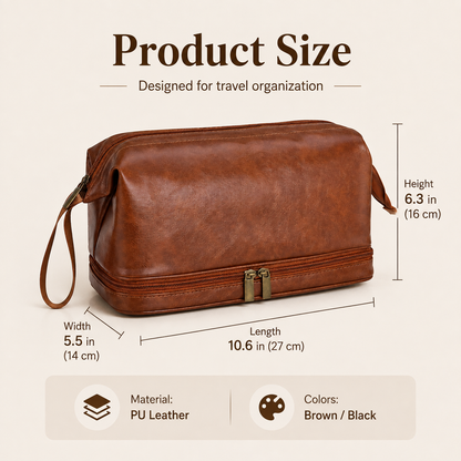 Vintage Leather Travel Toiletry Bag
