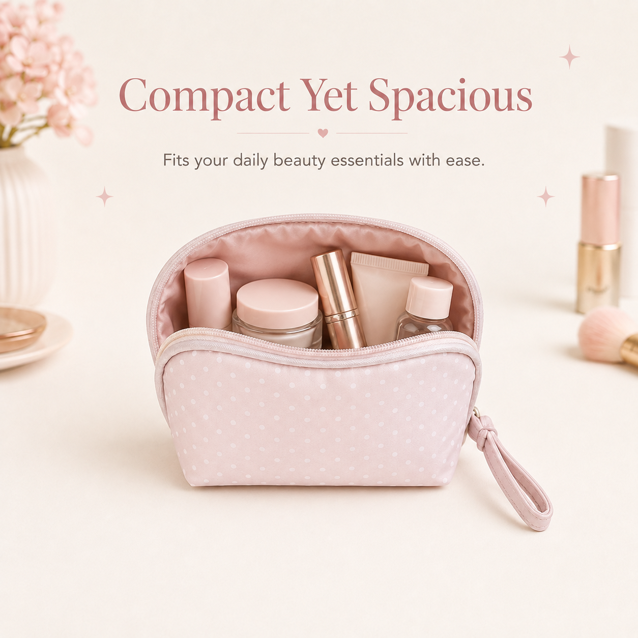 Small pink makeup bag, big organized convenience✨